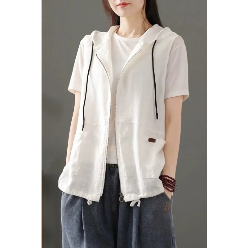 Womens White Linen Blend Hoode - огляд і ціна Women'S Fashion Gilet