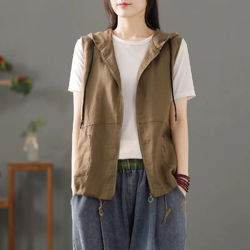 Womens White Linen Blend Hoode - огляд і ціна Women'S Fashion Gilet