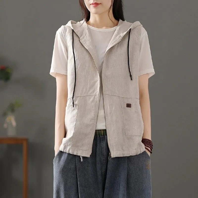 Womens White Linen Blend Hoode - огляд і ціна Women'S Fashion Gilet