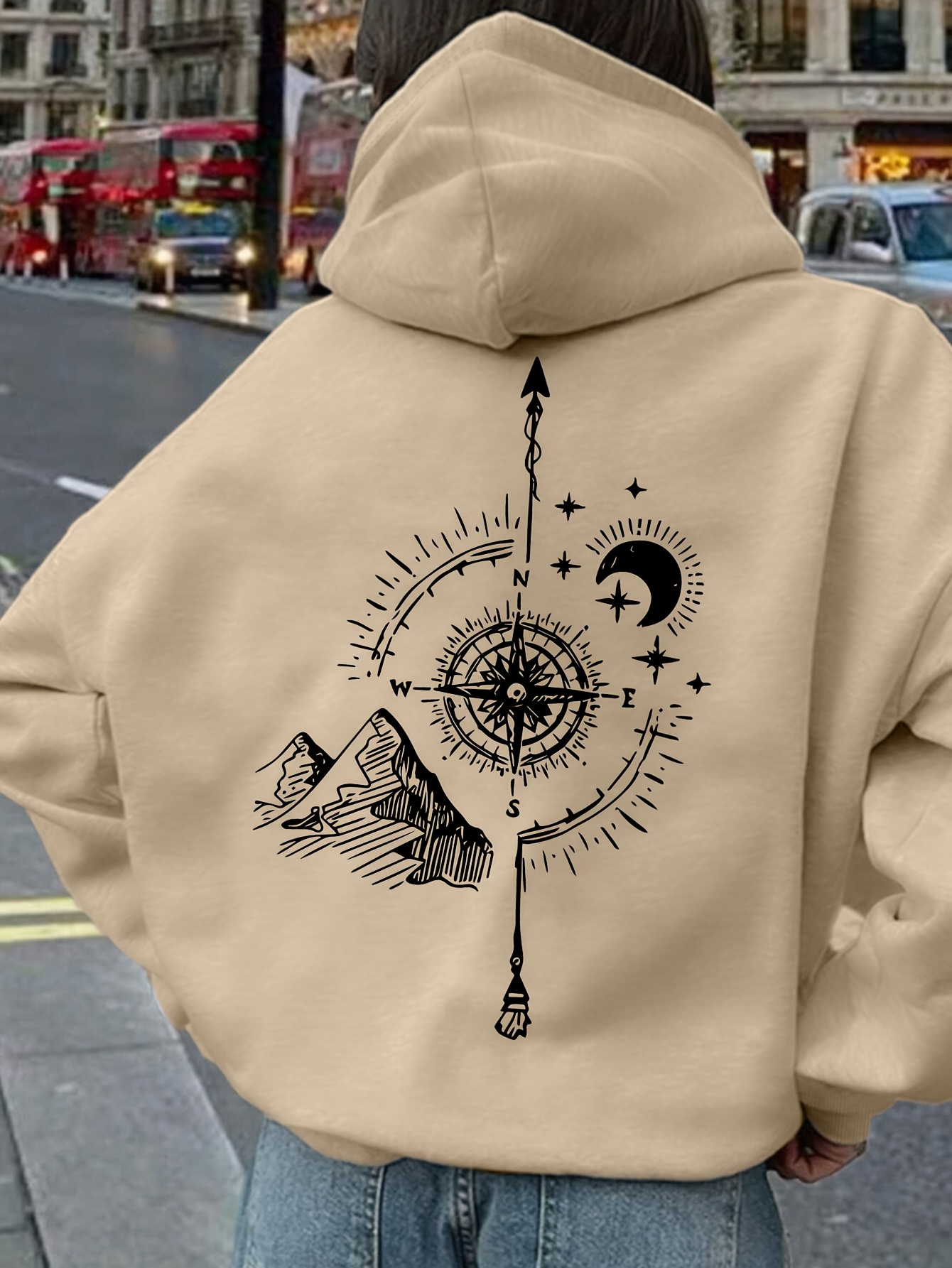 Women Compass Print Hoodie Uni - огляд і ціна Hoodie Women Oversized