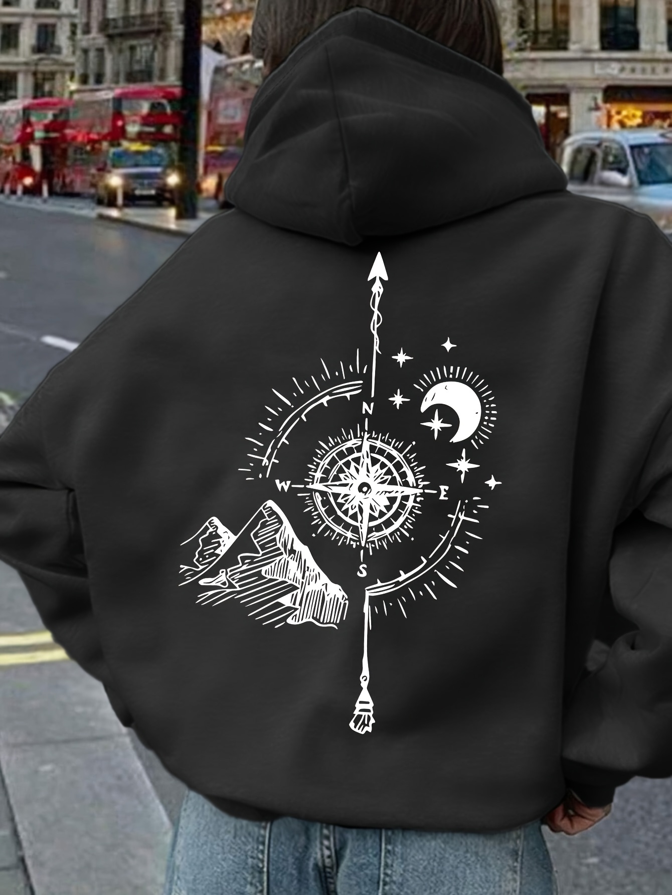 Women Compass Print Hoodie Uni - огляд і ціна Hoodie Women Oversized