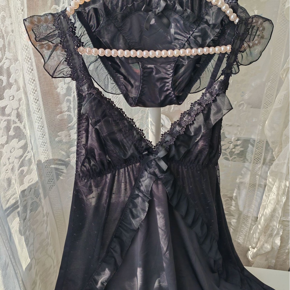 Women Black Ice Silk Nightgown - огляд і ціна Spaghetti Strap Dress