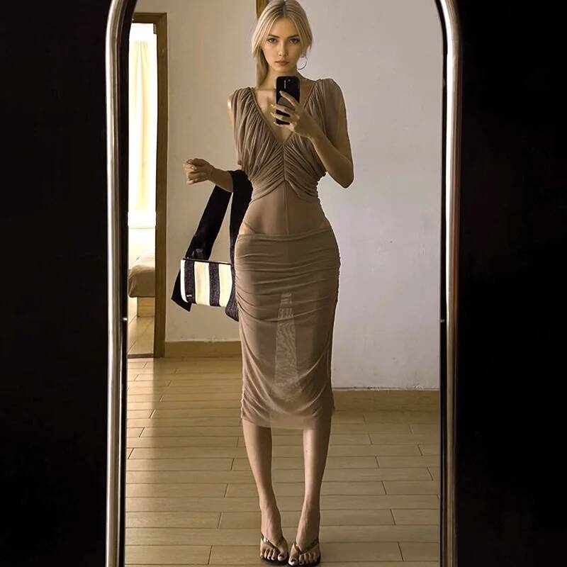 French Chiffon Dress Women's S - огляд і ціна Ruched Dress Mini